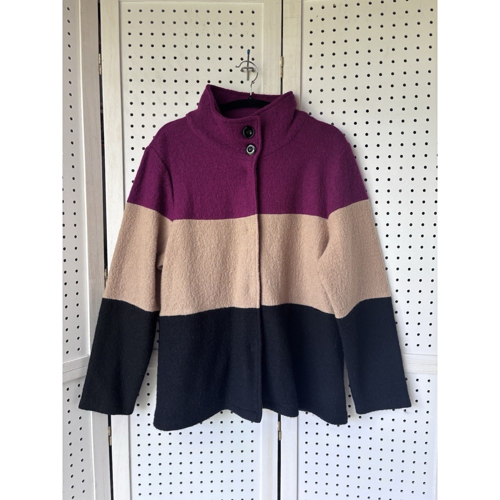 Appleseeds PL Women's Colorblock 100% Wool Snap Front Jacket Coat